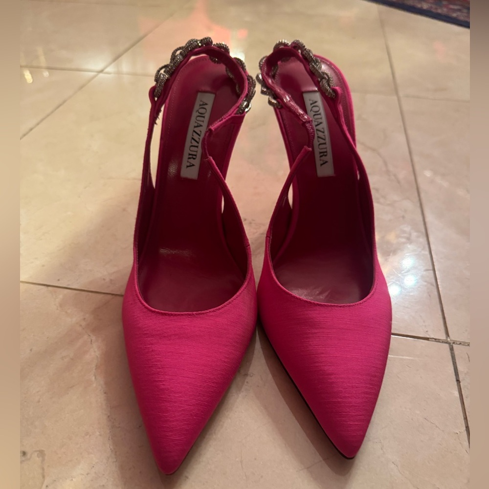 NWOT Aquazzura Pink Crystal Slingback Heels - Picture 4 of 5